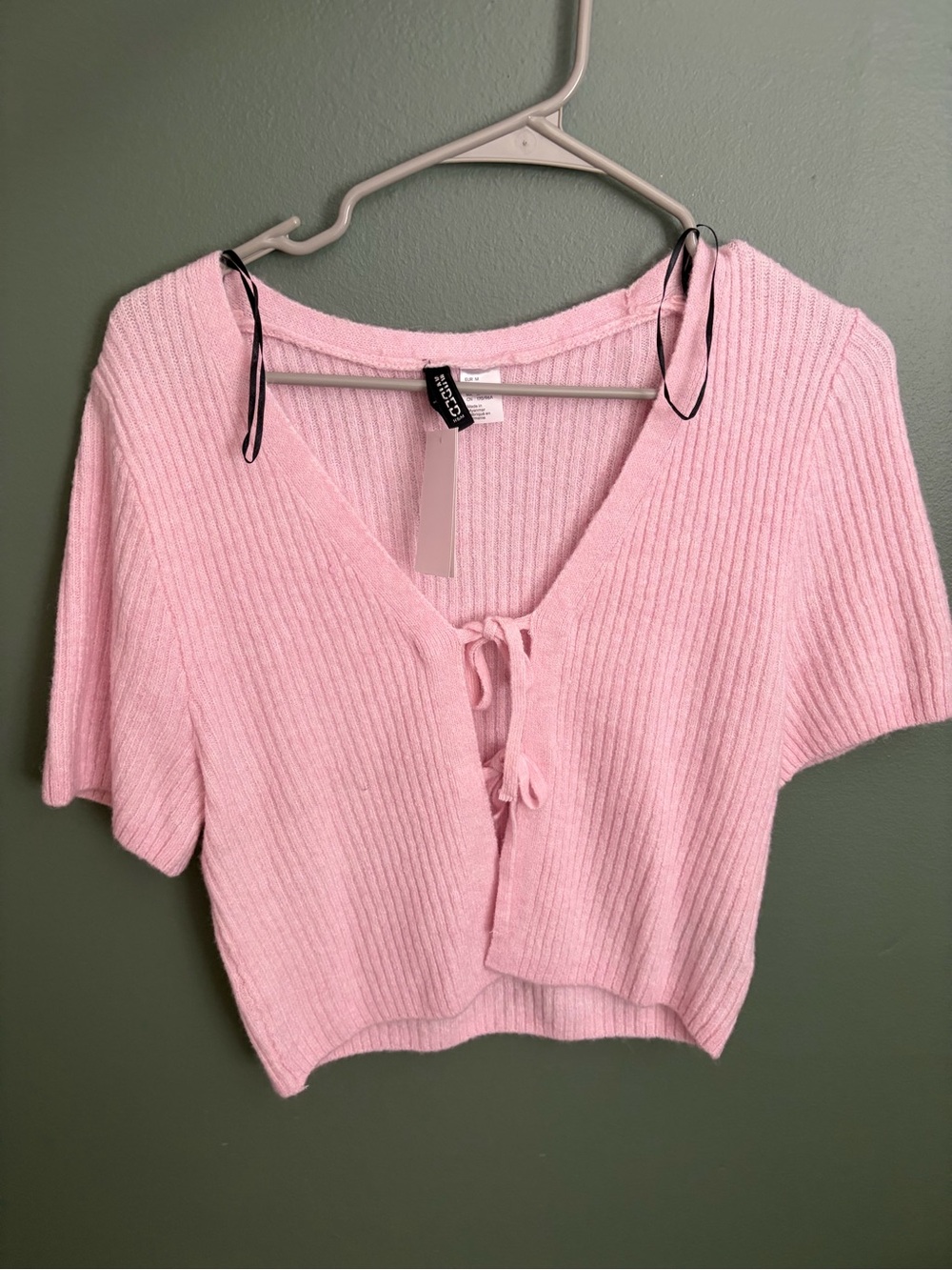 H&M Light Pink Ribbed Tie-Front Crop Top